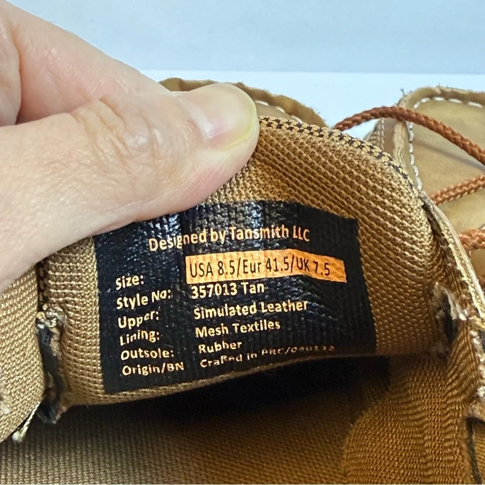 Tansmith Mens Tan Boat Shoes sz 8.5 Boho Casual Lace Up Simulated Leather‎ Mesh